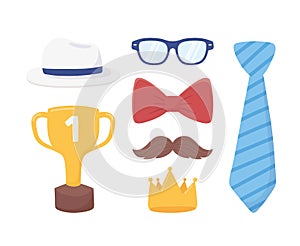 Happy fathers day, necktie gold crown moustache glasses bow tie hat