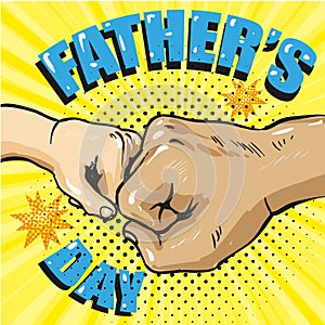 Happy fathers day poster in retro comic style. Pop art vector illustration.