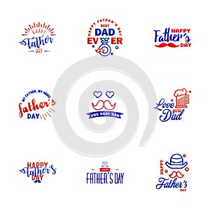Happy fathers day set 9 Blue and red. Vector typography. Vintage lettering for fathers day greeting cards. banners. t-shirt design