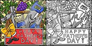 Happy Fathers Day Toolbox Coloring Illustration