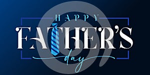 Happy Fathers day white calligraphy and blue striped necktie