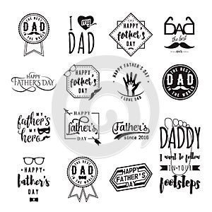 Happy fathers day wishes overlays, lettering labels design set.