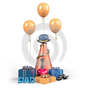 Happy Fatherâ€™s Day with decorate. Concept in Fatherâ€™s Day celebration. 3D rendering