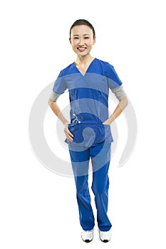 Happy Female Asian Healthcarew worker Standing