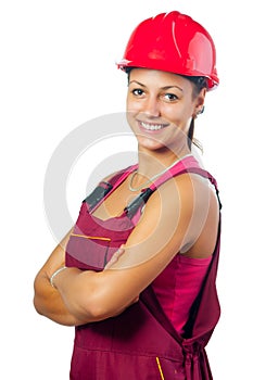 Happy female construction worker