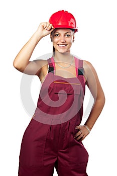 Happy female construction worker