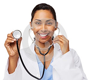 Happy Female Doctor Holding Stethoscope