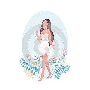 Happy female flat color vector faceless character photo