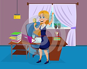 Happy Female Office Worker Having Fun Illustration