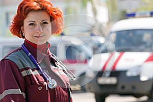 Happy female paramedic