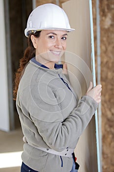 Happy female worker at work