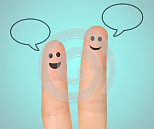 Happy fingers with speech bubbles