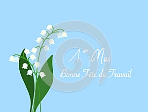 Happy first May French text illustration with Lily of the valley flower