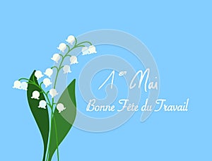 Happy first May French text illustration with Lily of the valley flower