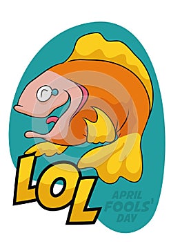 Happy Fish Laughing of April Fools' Pranks, Vector Illustration photo