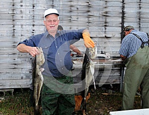 Happy fisherman with cod