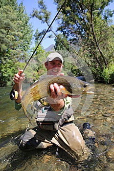 Happy fisherman with huge trout