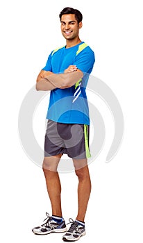 Happy Fit Man Standing Arms Crossed