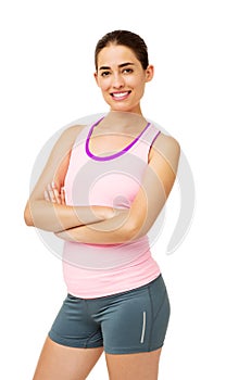 Happy Fit Woman Standing Arms Crossed