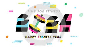 Happy Fitness Year 2024, Time for fitness - letterig concept