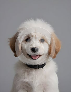 Happy fluffy smiling dog. Pets concept