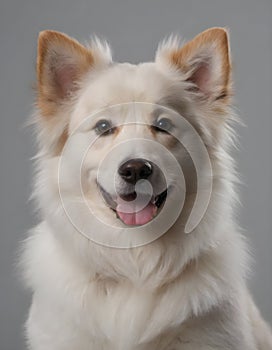 Happy fluffy smiling dog. Pets concept