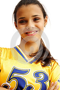 Happy football player girl