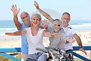 Happy foursome at the oceanfront