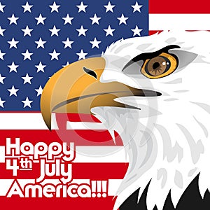Happy fourth of july America, independence day card, with a big eagle and flag