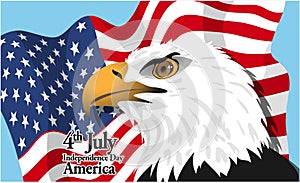 Happy fourth of july America, independence day card, with a big eagle and flag