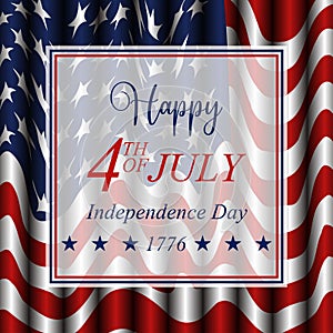 Happy Fourth of July. Happy 4th of July Independence Day background with waving US national flag, stars and stripes