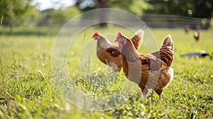 happy free range chicken in the meadow. Generative Ai