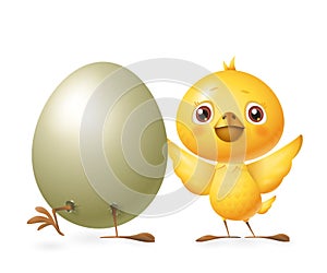Happy friends celebrate Spring - Hatched egg and Chicken - vector illustration isolated on white background