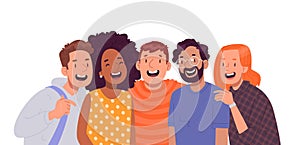 Happy friends. A company of young joyful people on a white background. Friendship and unity concept