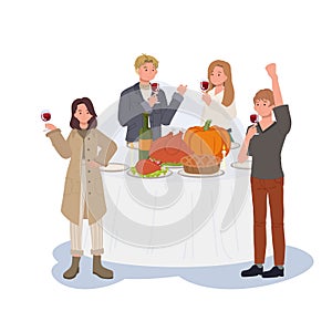 Happy Friends Enjoying Thanksgiving Dinner.Thanksgiving Celebration