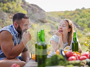 Happy friends having fun outdoors. Youth and friendship concept