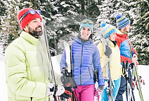 Happy friends having fun on the snow