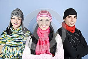 Happy friends people in winter season