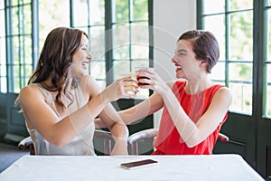 Happy friends toasting cocktail glasses