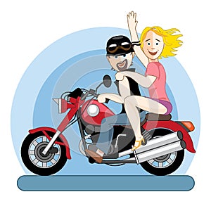 Happy friendship day card. 4 August. Best friends riding a motorcycle