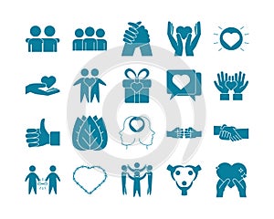 Happy friendship day celebration love relationship support team icons set line style