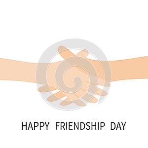 Happy Friendship Day. Handshake icon. Two hands arms reaching to each other