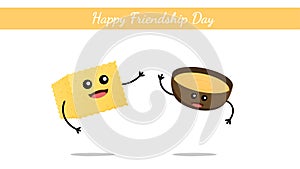 Happy Friendship Day India,  Gujarati fast food dhokla with chatni cute character vector on white background