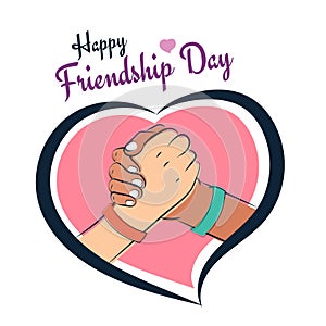 Happy Friendship Day, shake hands with love and heart illustration poster, vector