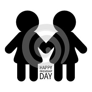Happy Friendship Day. Two black woman female silhouette sign symbol. Girls holding hands icon. Friends forever. LGBT Isolated. Whi