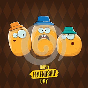 Happy Friendship day vector illustration. funky kids potato with friends.vector friends tiny kids potato characters