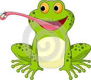 Happy frog cartoon catching fly