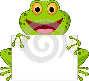 Happy frog cartoon with sign