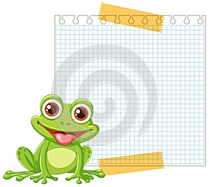 A happy frog on notepad background