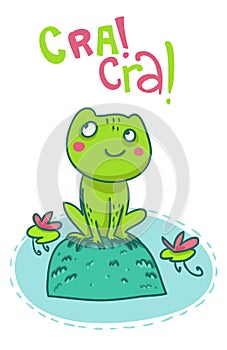 Happy frog on a rock illustration